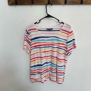 Karen Scott Multicolor Striped Short Sleeve Tee